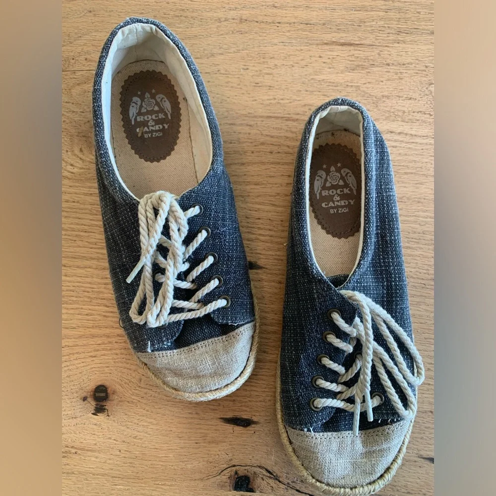 Zigi Rock & Candy Canvas Sneaker Flat Lace‎ Up Jute Trim Women’s Size 8 Preloved
